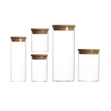 food grade heat-resistant glass spice storage jar with bamboo lid BJ-18A